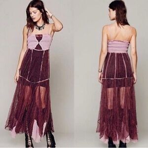 Free People Purple Raw Tulle Maxi Slip Dress